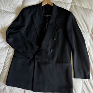 Italian Double Breasted Peak Super 100 Blazer Mens 46XL Black Money Boss Iconic